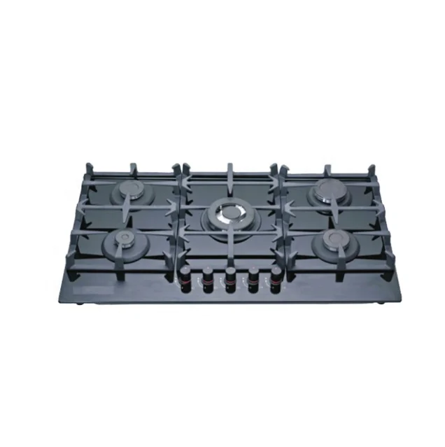 tempered glass panel gas stove 5 burner gas hob with cast iron supporter