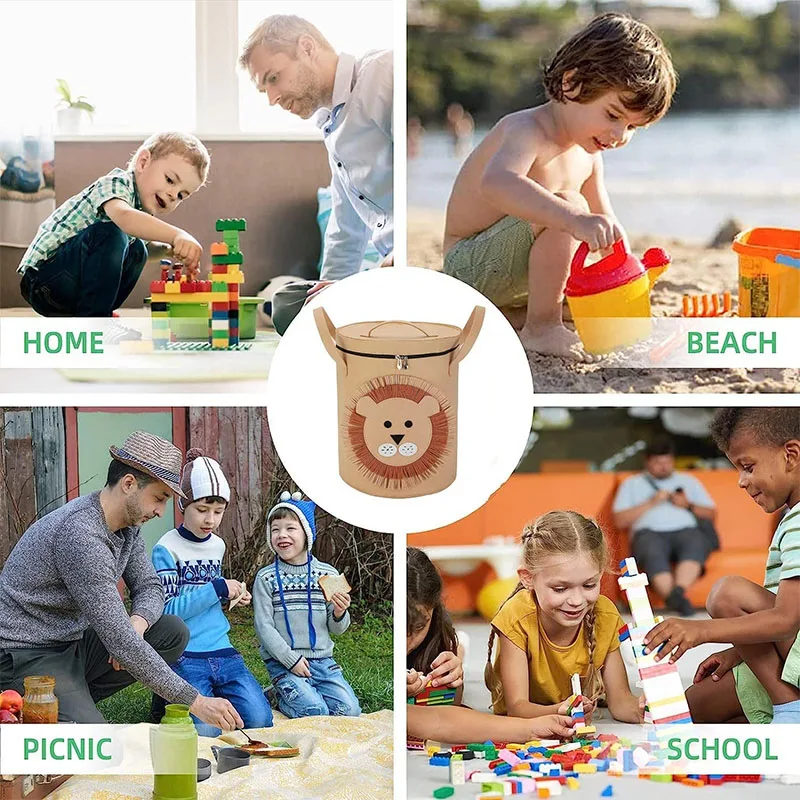 Unisex Foldable Fabric Organizer Basket with Two Handles Open Closure for Clothing & Storage Featuring an Animal Avatar Design