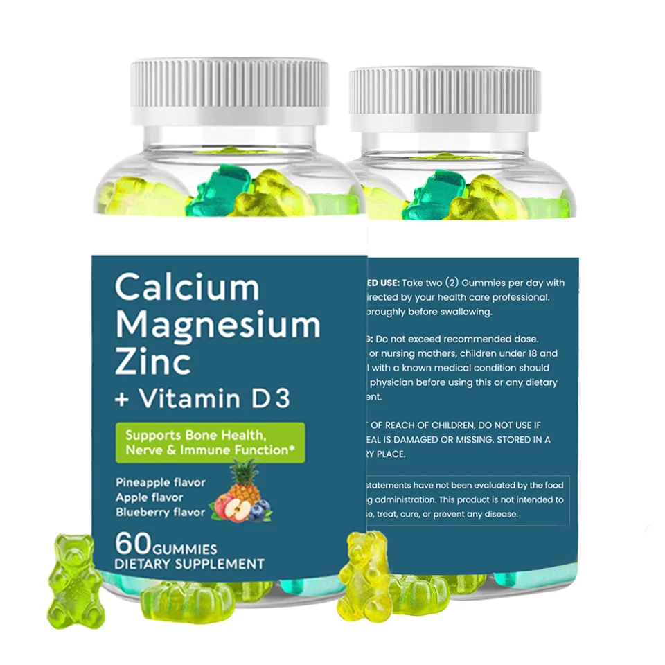 Factory OEM Stress Relie Strong Bones Muscle Nerve Immune Support Calcium Magnesium Zinc Vitamin D3 Food Supplement Gummies