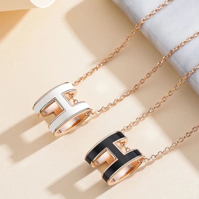 Trendy Stainless Steel Large H Letter Necklace Color Drop Glue Necklace For Women Jewelry Wholesale