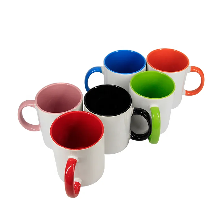 Однотонная белая кружка 11 унций с сублимационной печатью и цветным