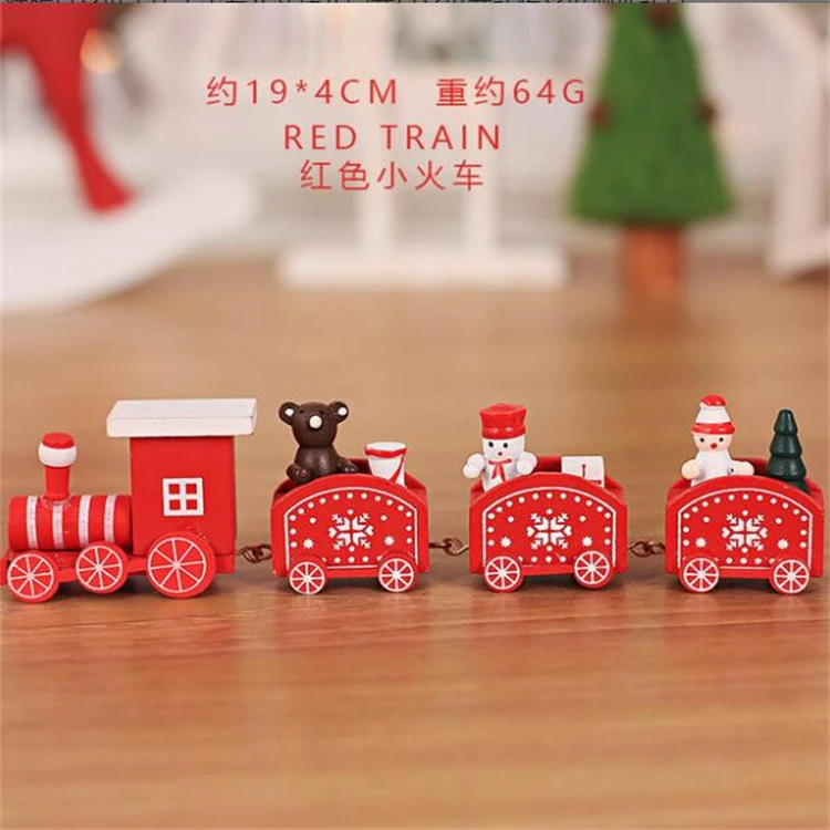 Wooden Train Cartoon Santa Snowman Ornaments Indoor Christmas Gifts Supplies Christmas Table Decoration