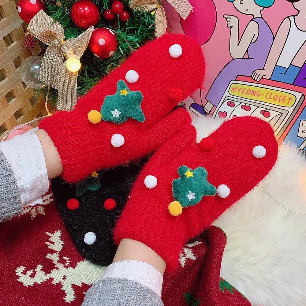 
Plush Christmas mittens with cute Santa Mittens winter 