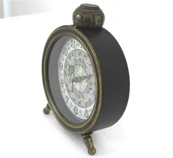 Rainhou rustic retro hand made round shape antique bronze metal desk & tablel home decor craft clocks