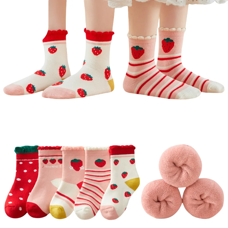 Fashionable Strawberry Lace-Colored Knee-Length Cotton Socks for Baby Girls Long Toddler Socks for Winter Candy Colors