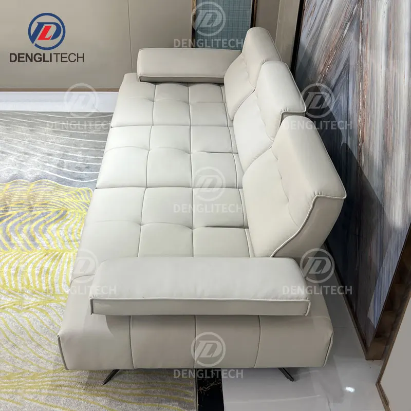 Italian Minimalist Genuine Leather Electric Sofa Living Room 3 Seater Power Backrest Adjustable Functional Retractable Sofa Bed