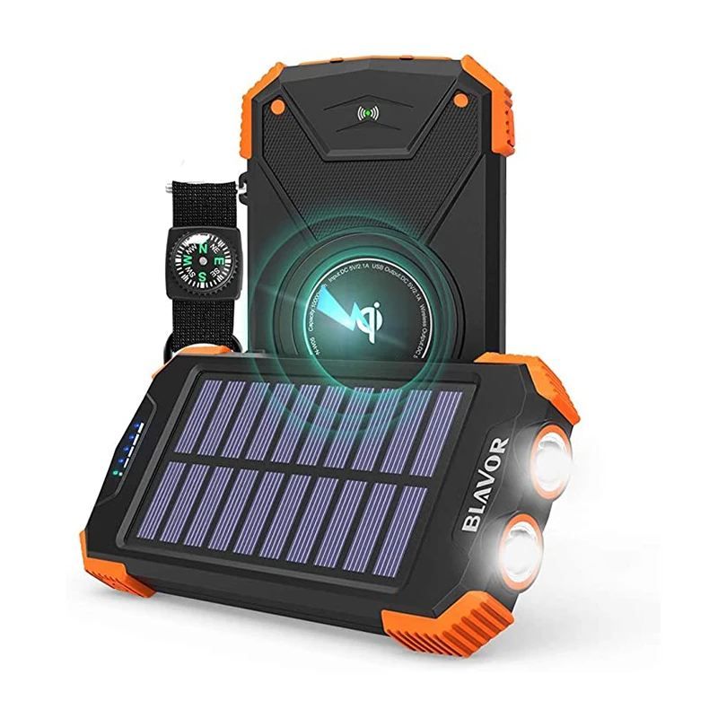 10,000 mah power bank Portable QI Wireless Charger with Solar Panel Flashlight 10000mah Folder Solar Panel Options Power Bank