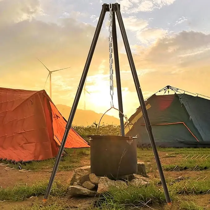 Peakout hot sale Outdoor Campfire Tripod for Hanging Pot Camping Supplies Portable Picnic Barbecue Bracket