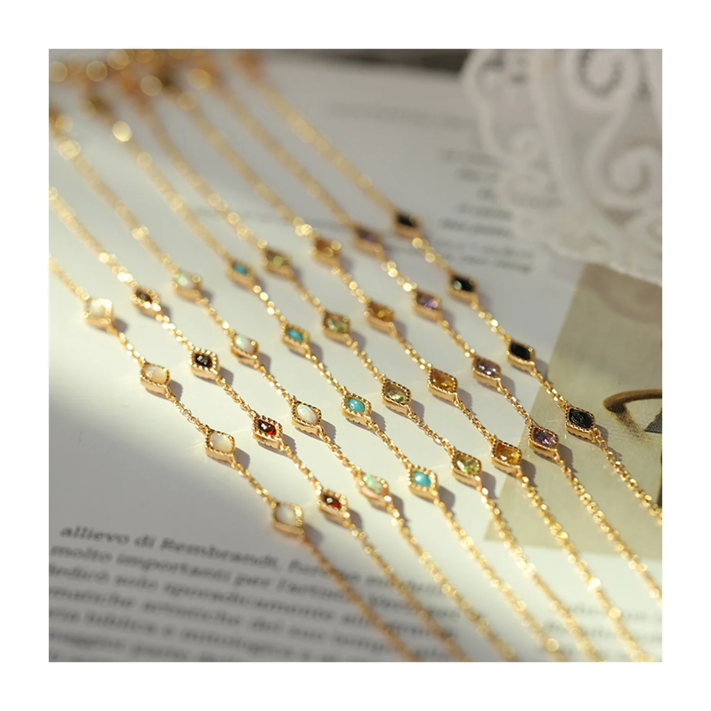 Luxury 925 Sterling Silver 14K Champagne Gold-Plated Gemstone Diamond Bracelet Women Natural Stone Jewelry
