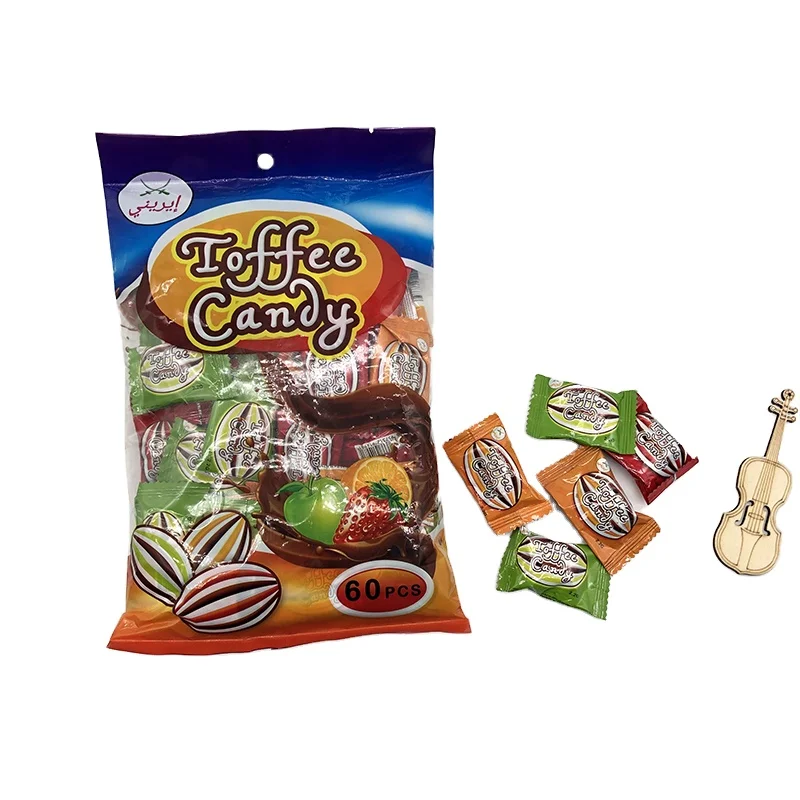 
Professional manufacture cheap fruit toffee candy with chocolate jam central filled chewy candy 
