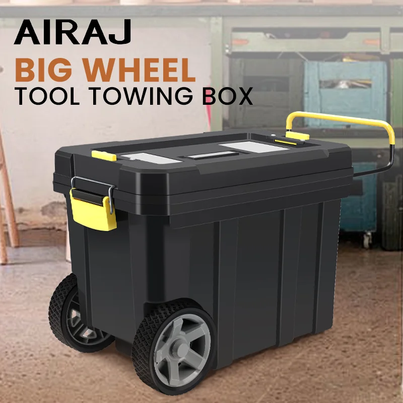 Airaj Portable Toolbox Large Tools Organizer Boxes Rolling Storage Box for Electrician with Wheels Multifunctional Plastic Case