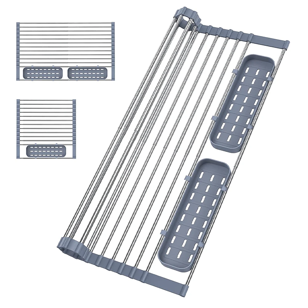 new arrival stainless steel over the sink adjustable expandable roll up dish drying rack