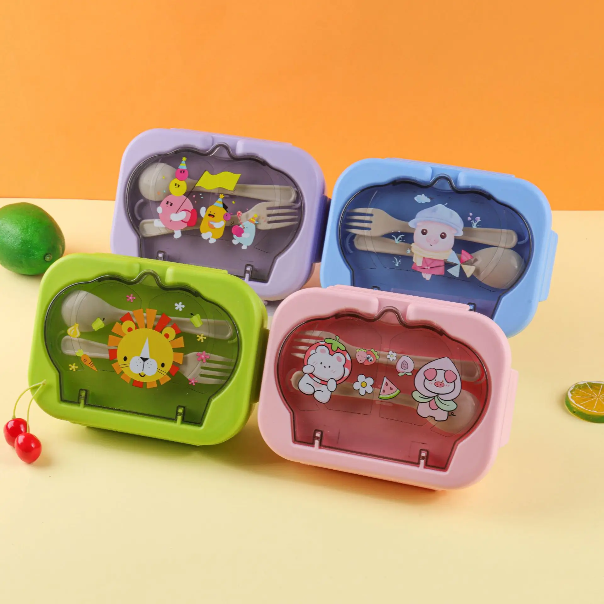 High Quality Cartoon Plastic Bento Lunch Box Portable Thermal Food container Storage with Compartments for School Kids