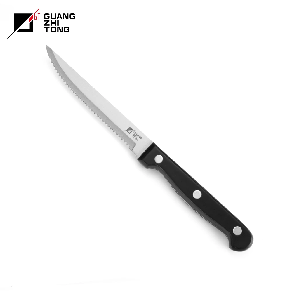 Classic 4.5 Inch Stainless Steel Steak Knife with 3 Rivets 3cr13 Metal Pom Handle Disposable Kitchen Knife