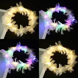 Feather Crown Headband Luminous LED Feather Headpiece Light Up Hair Accessories LED Hair Band Headbands for Women