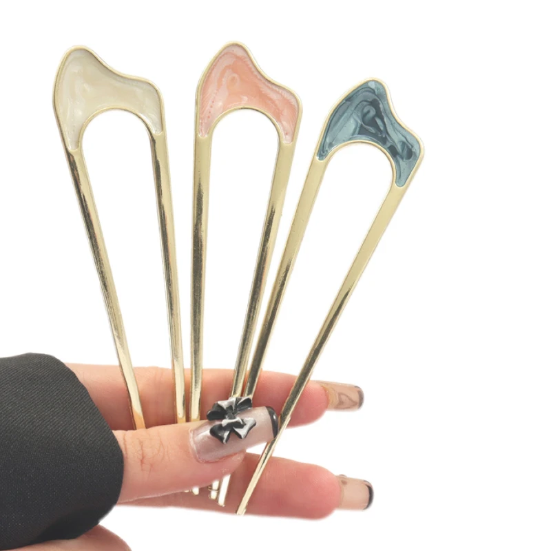 Wholesale Temperament Simple Metal Hairpin Japanese Hair Stick Shell U-shaped Alloy Hair Fork For Women Hair Accessories
