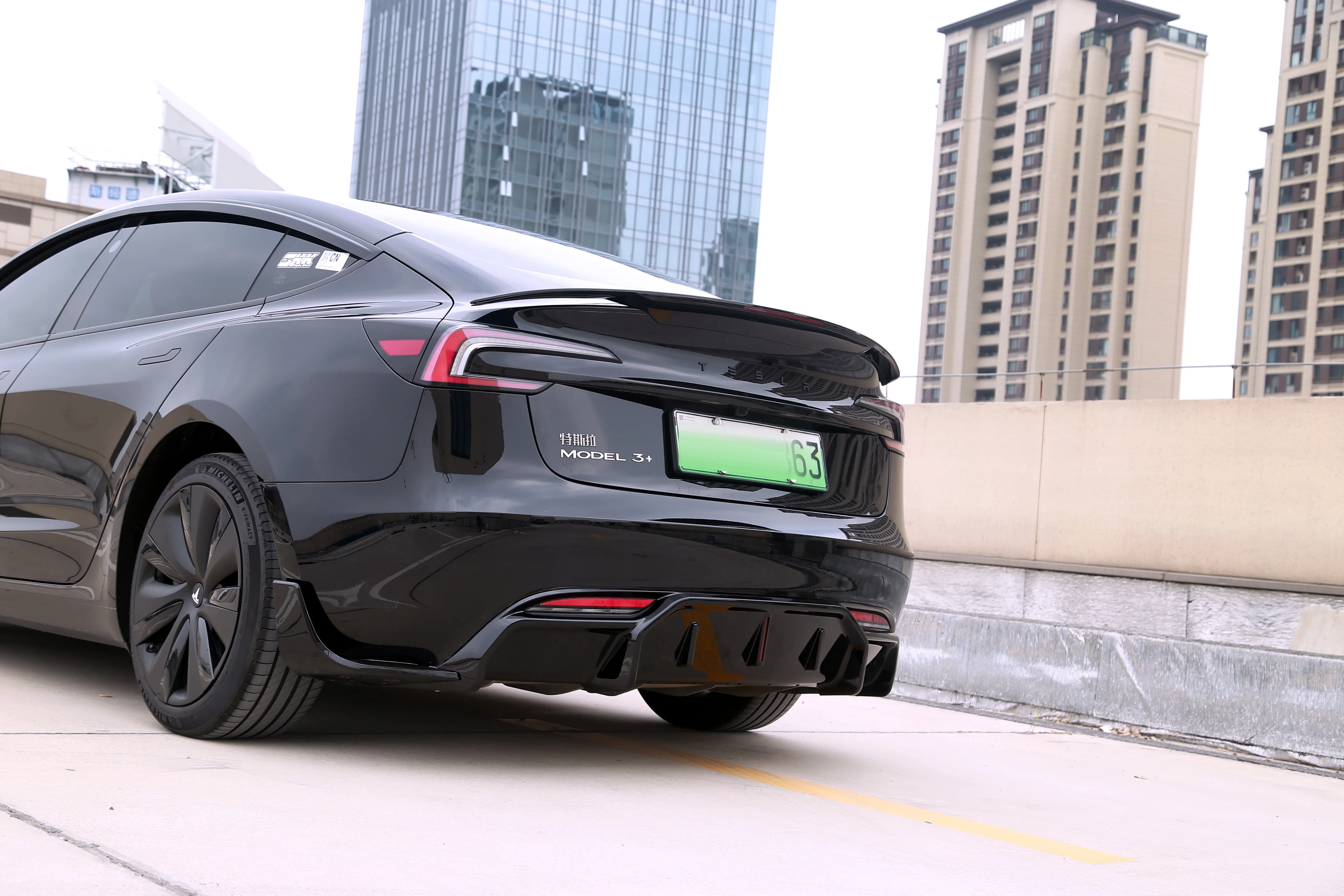 Tesla Model 3 Performance Track Style ABS Front Bumper Lower Lip Side Skirts Rocker Panel & Rear Wing Spoiler Full Body Kit