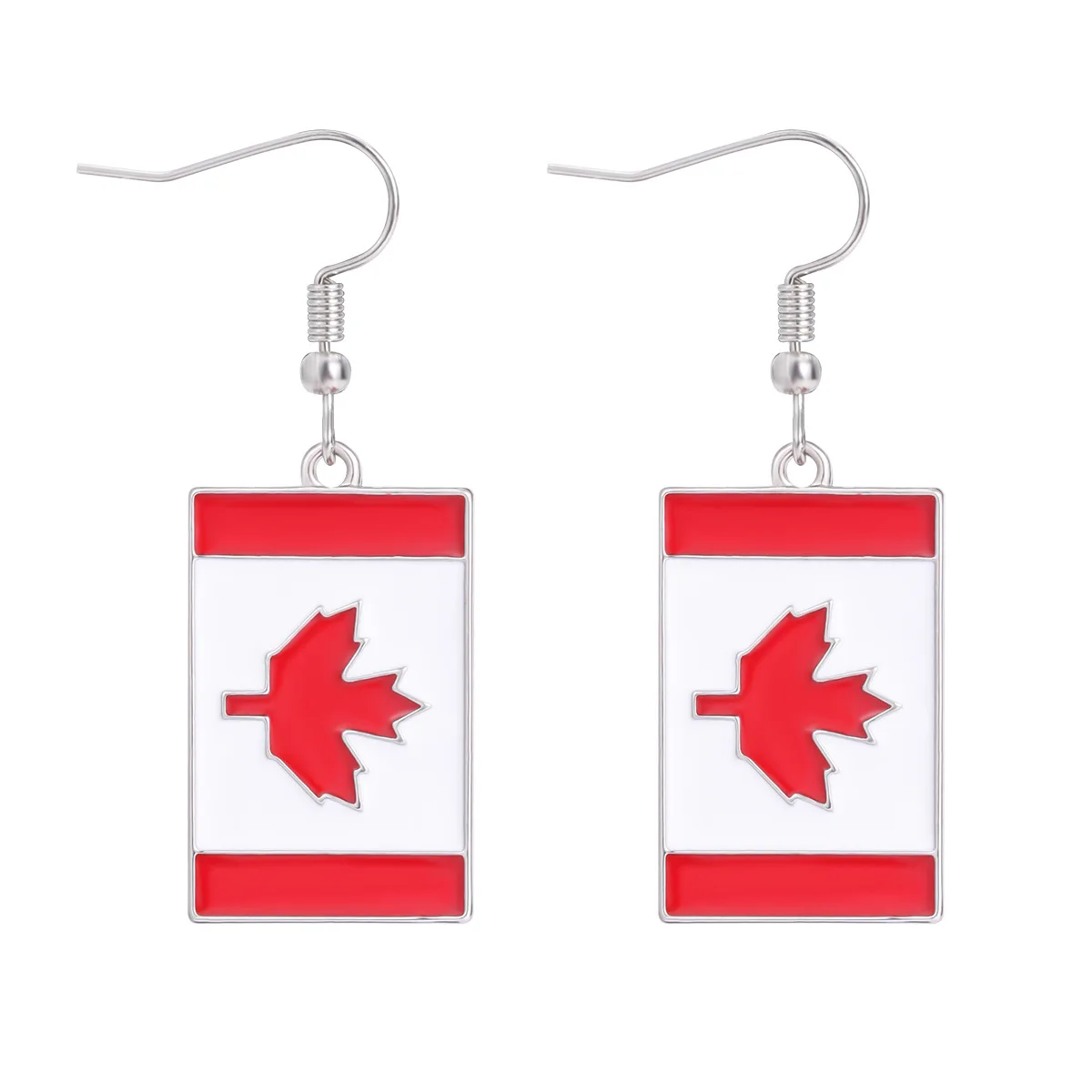 Creative Canada National Day Flag Pattern Earrings Alloy Drip Oil Red Maple Leaf Love Earrings Earrings