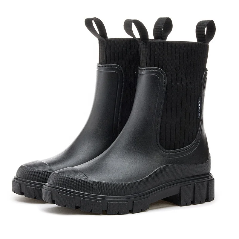 High-End Height Increasing Vogue Korea Style Rain Boot Round Toe City Walk Water Chunky Boots For Women