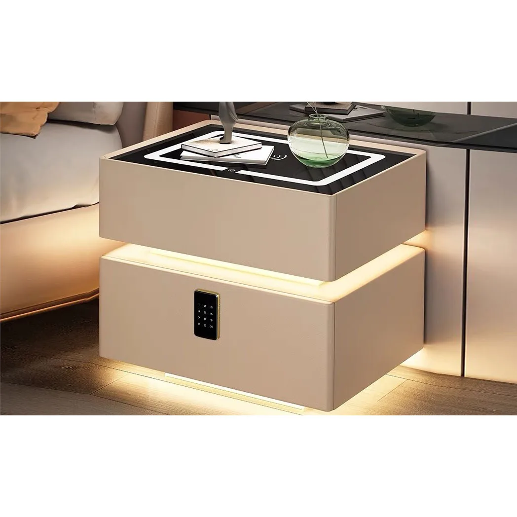 bedside table bedroom storage solid wood light luxury minimalist wireless charging multifun ctional hotel bedside table Smart