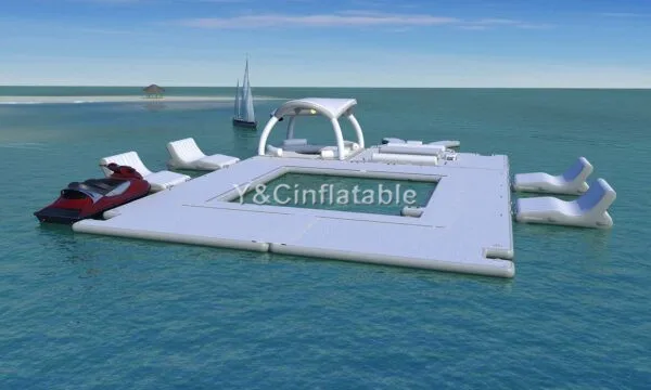 Commercial white color platform floating dock ocean swimming inflatable pool water jet ski floating dock for relax