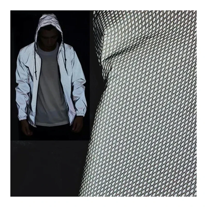 new design smart high visible light reflective black mesh laundry bag fabric for outdoor safety windbreaker jacket clothing