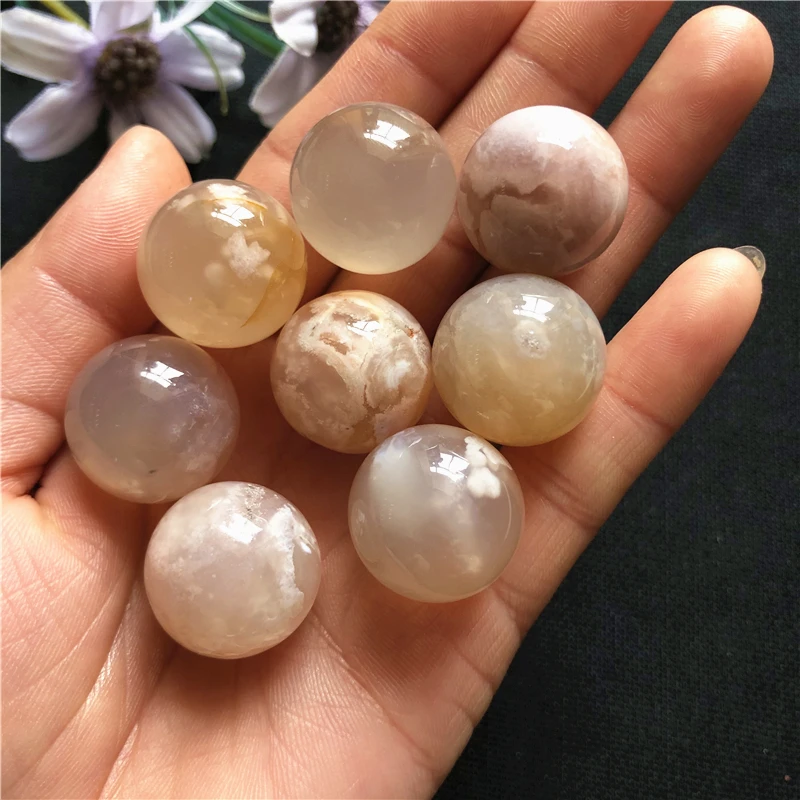 Wholesales natural smooth surface crystal cherry blossom agate gemstone single loop round beads bracelet for birthday gifts
