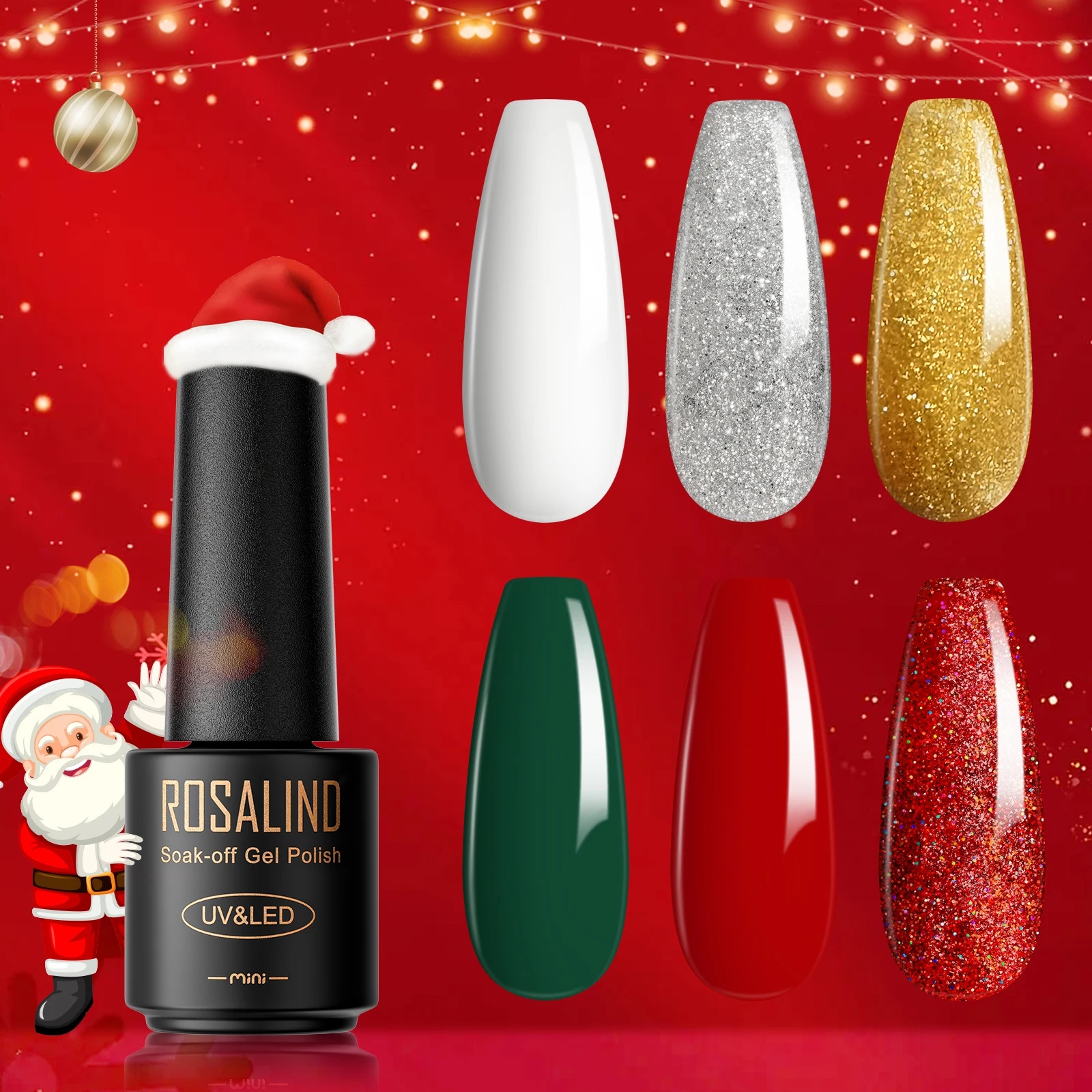 ROSALIND nail supplies private Label  very good french manicure Christmas gift red/gold glitter gel nail polish set box uv gel