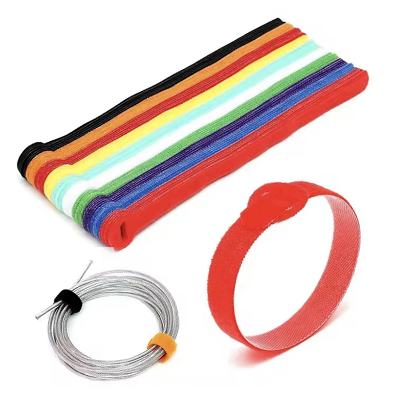 High Quality Elastic Adhesive Adjustable Cable Ties-Multi-Size Colorful Hook Loop Tape Reusable Shoes Bags Garments Printed Logo