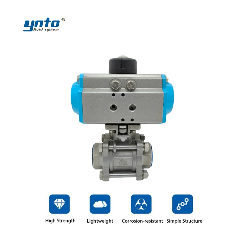 YNTO Custom 2 Way 2inch 3 Piece industrial ball Valve 304 316 Stainless Steel Water Flow Control  3pc Pneumatic Ball Valve