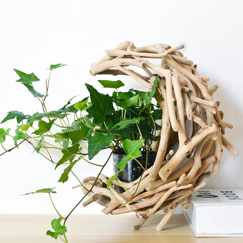 Shengqu nordic indoor natural wooden wall mounted hanging vase for home decor