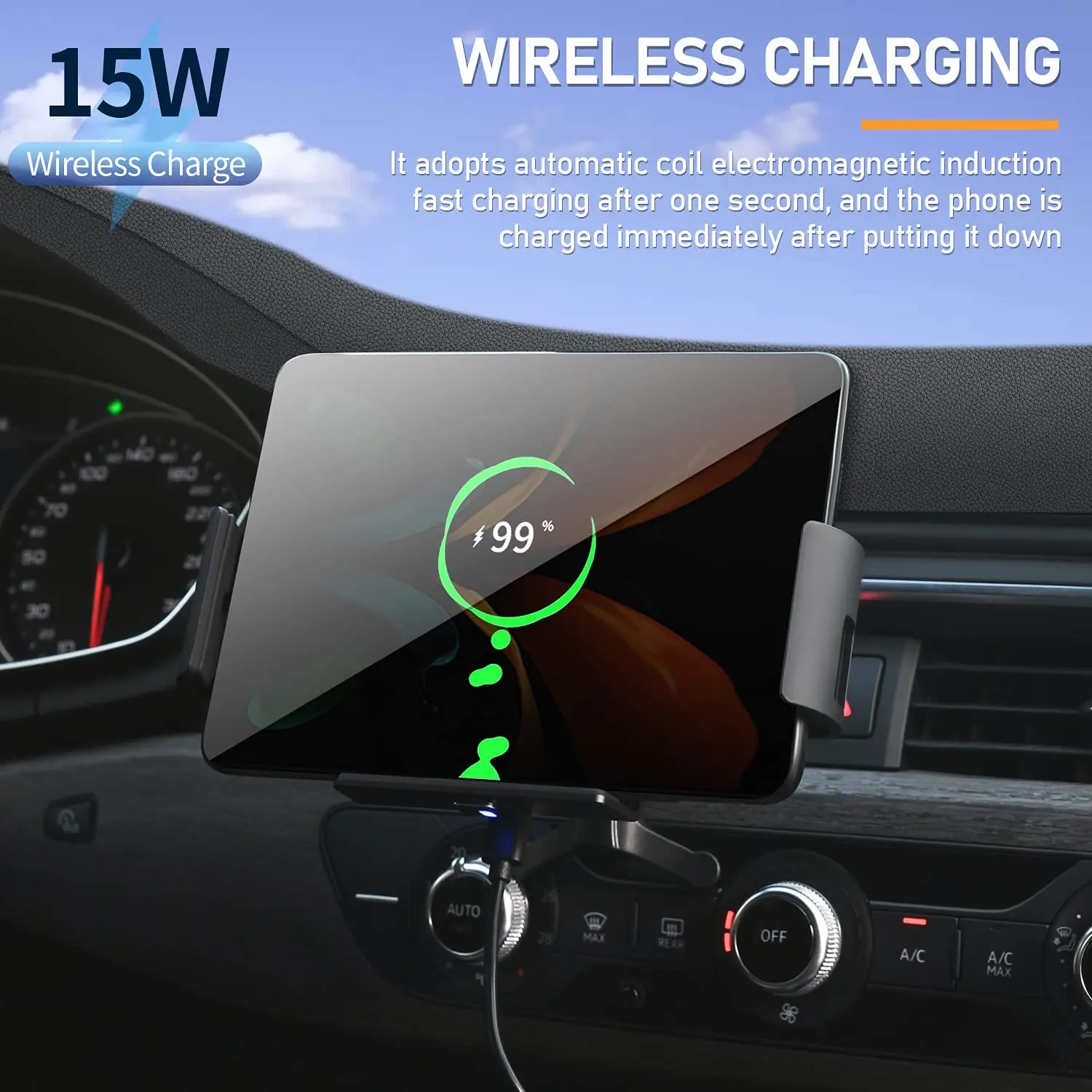 Fast 15W FOD Sensor Qi Charging Mobile Phone Holder S1 For Samsung Z Fold 4 iPhone 14 Pro Max KC PSE UL Wireless Car Charger