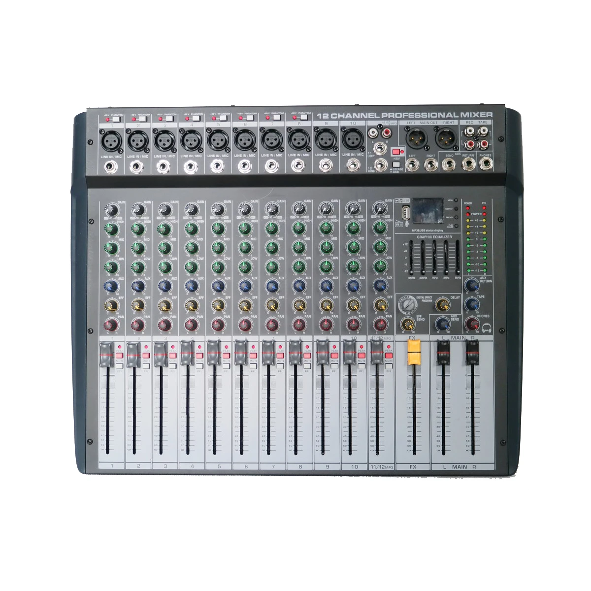 MiCWL 2400 Watt Power Amplifier Mixing Console 12 Channels Audio Mixer Record 99 DSP effect USB 2400W With Dual Output AMP