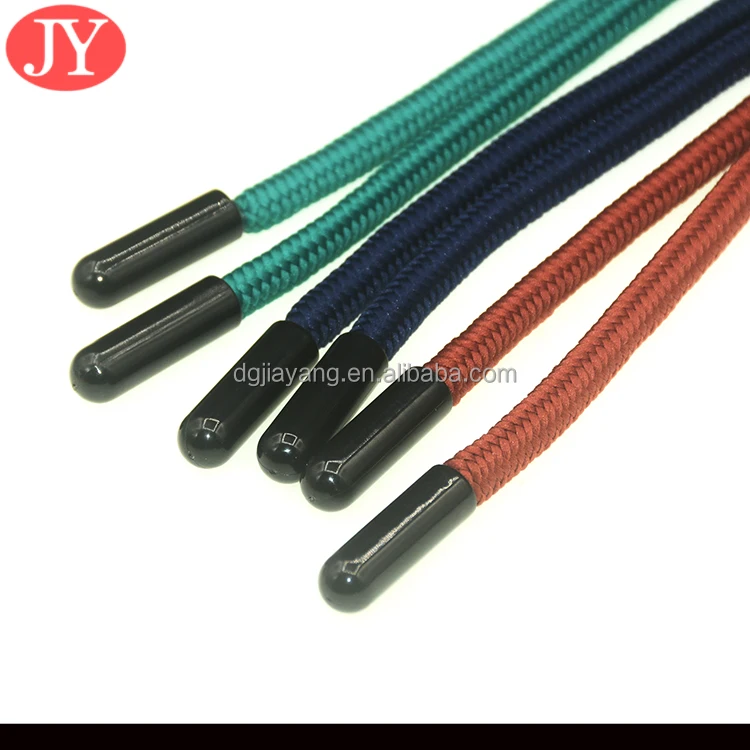 factory price 5mm polyester rope with plastic/metal aglet metal aglet crimp for hoodies bullet  aglet tipping