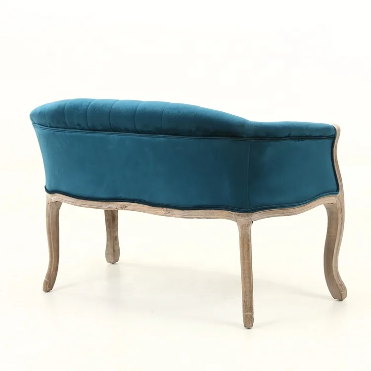 Anji Kaseihomeland Furniture 2 Seaters Blue Velvet Beauty Antique Sofa Love Seat