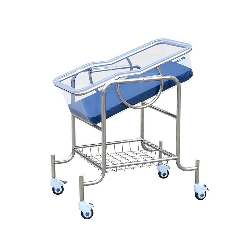 Medical Style adjustable Stainless steel Hospital Baby crib baby Bassinet With Wheels