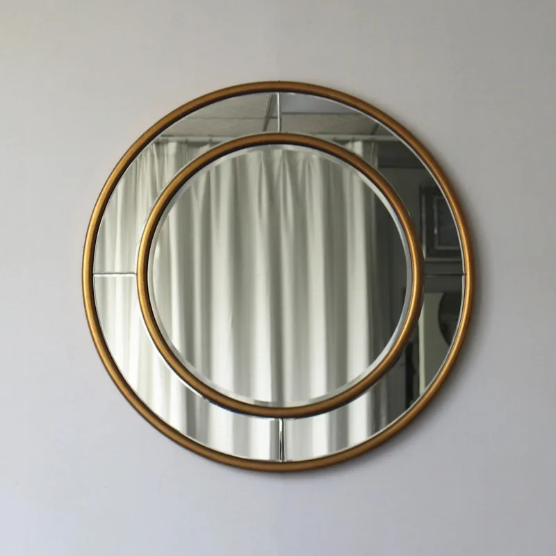 Baroque European Antique Gold Decorative Wall Round PU Framed Bedroom Mirror