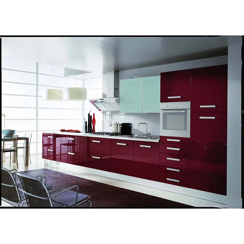 Modern red colorful high glossy painting Chinese cheap kitchen cabinet with pantry cabinet