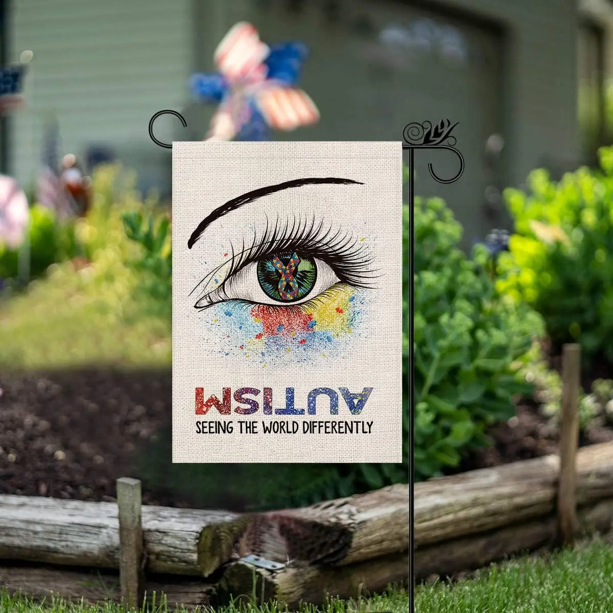 Autism Awareness 12 x 18 Inch Garden Flag Vertical Double Sided Puzzle Piece Inspirational Support Home Outdoor Seeing World