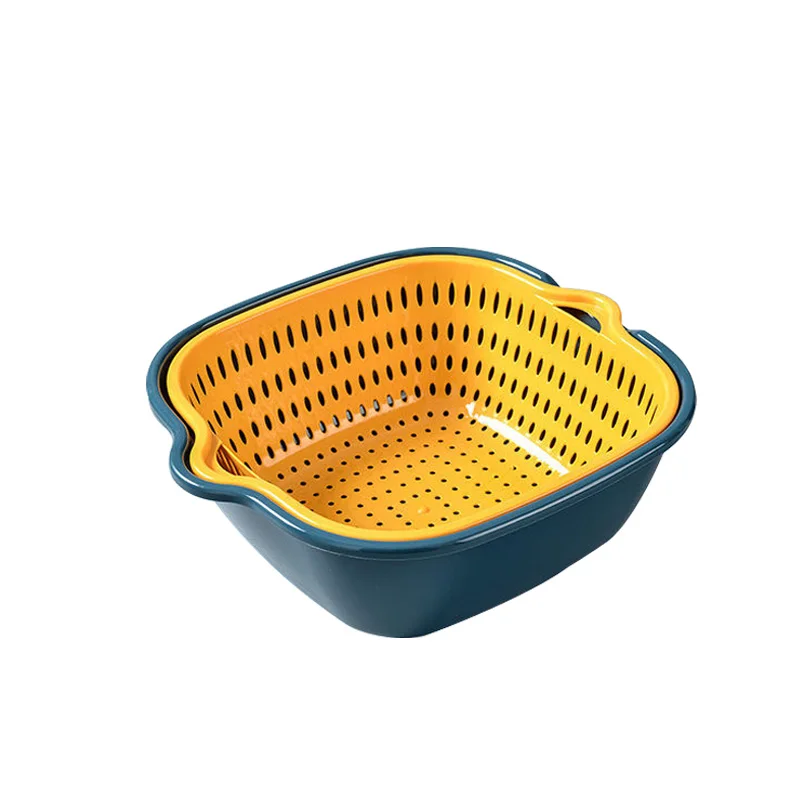 New kitchen household double-layer multi-functional fruit and vegetable filter cleaner plastic drain basket with handle