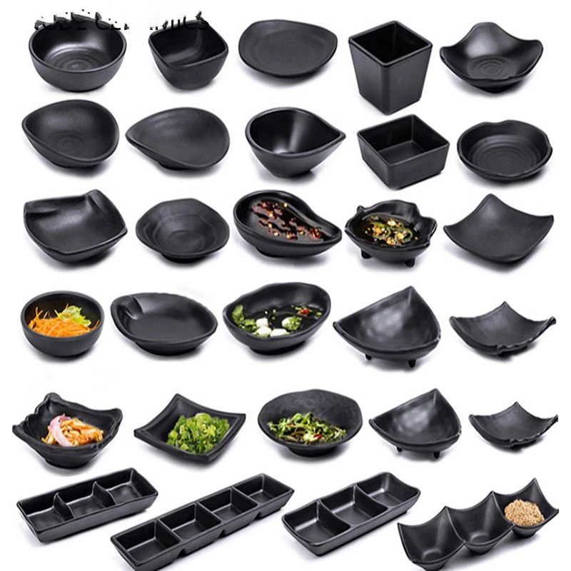 Wholesale Price Japanese Restaurant Melamine Dipping Soy Sauce Dishes Sushi Wasabi Small Sauce Dish Black Frosted Melamine Bowl