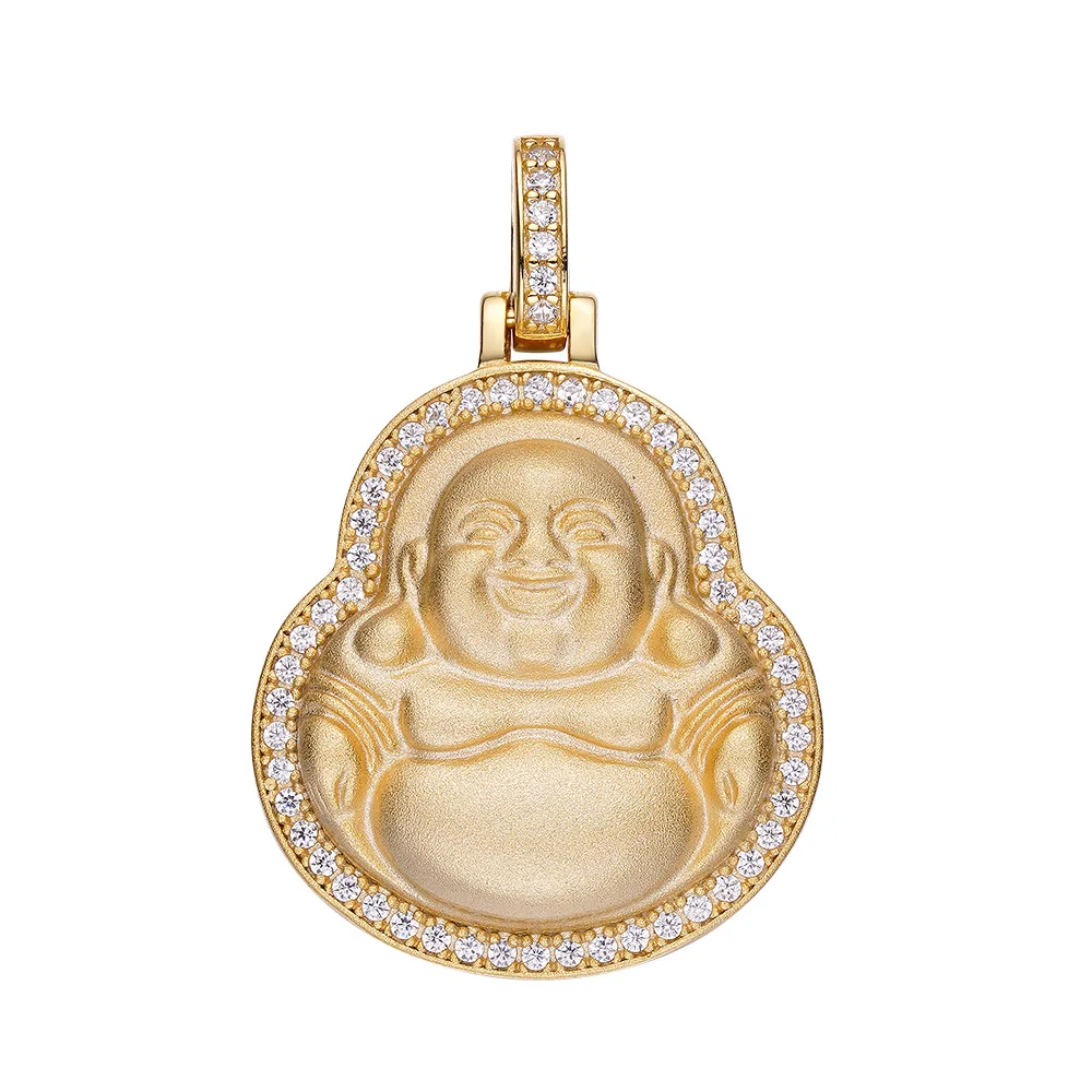 Thai Buddhism Budda Necklace Chain Mens 14K 18K 24K Gold Plated Big Baby Laughing Buddha Head Vintage Pendants Charms