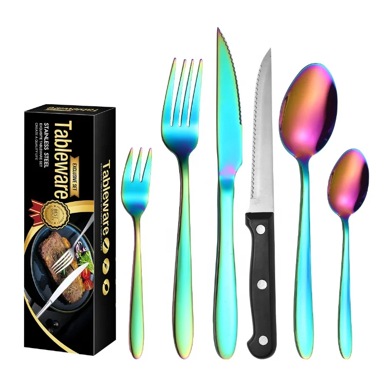 24 Piece Stainless Steel Cutlery Silverware Flatware Home Use Tableware Dinnerware Set Knife Fork Spoon Dessert Spoon