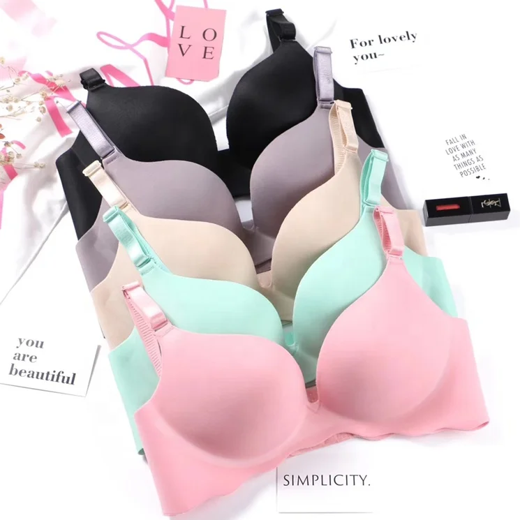 
 Instock Customized Comfort Adjustable Wireless Pure Color C Cup Seamless Push Up One Piece Bra  