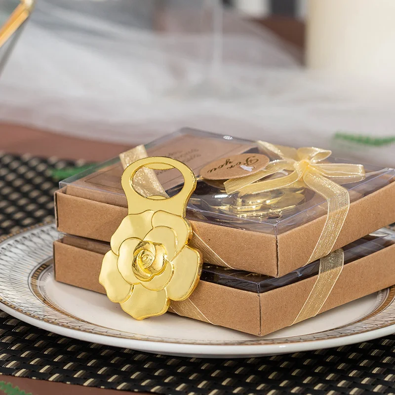 Guests Wedding Souvenirs Party Supplies Gold Rose Flower Beer Bottle Opener Wedding Favors Gifts A116