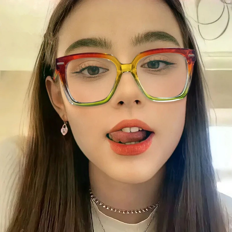 Lunette Photochromique Et Anti- Bleue Trendy 2024 New Square Eyeglasses Frame Vintage Rainbow Eye Glasses Blue Light Glasses