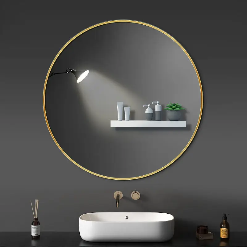 Custom Aluminum Alloy Large Round Black Gold Frame Mirror Wall Mounted Bathroom Mirror Circle Decoration Wall Mirror