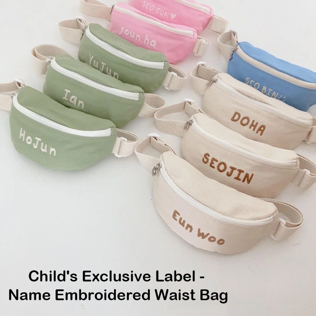 chinese factories Personalized embroidery name cotton chest bag girl kids cross body bags baby boy bag waist kids fanny pack