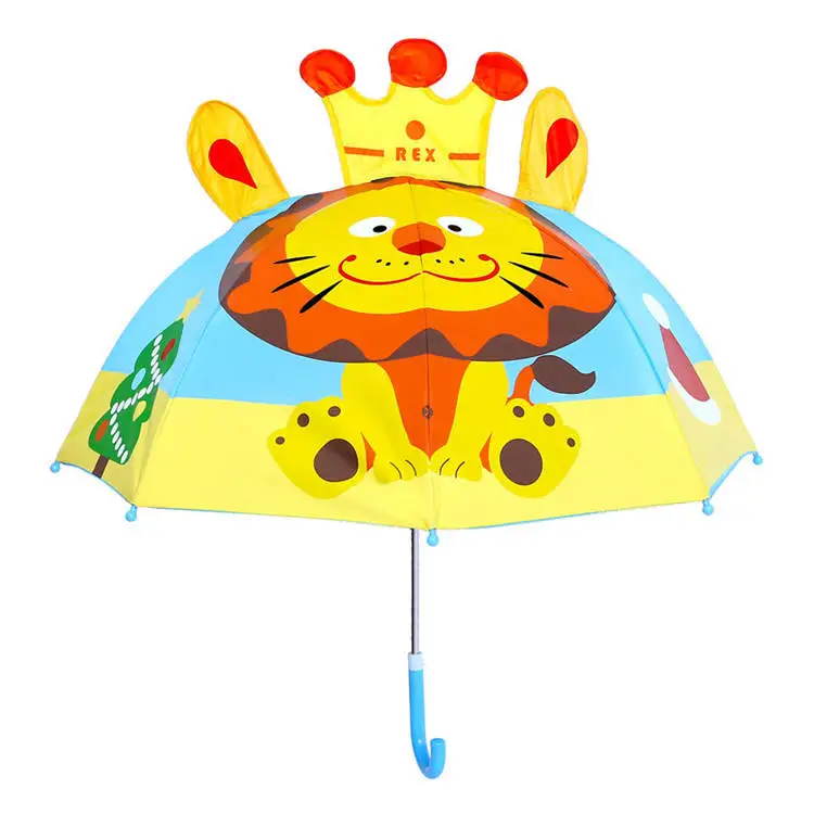2024 Kids Umbrella Children Uv Protect 3d Polyester Animal-Shape Cartoon Kid Rain Yellow Umbrella With Logo