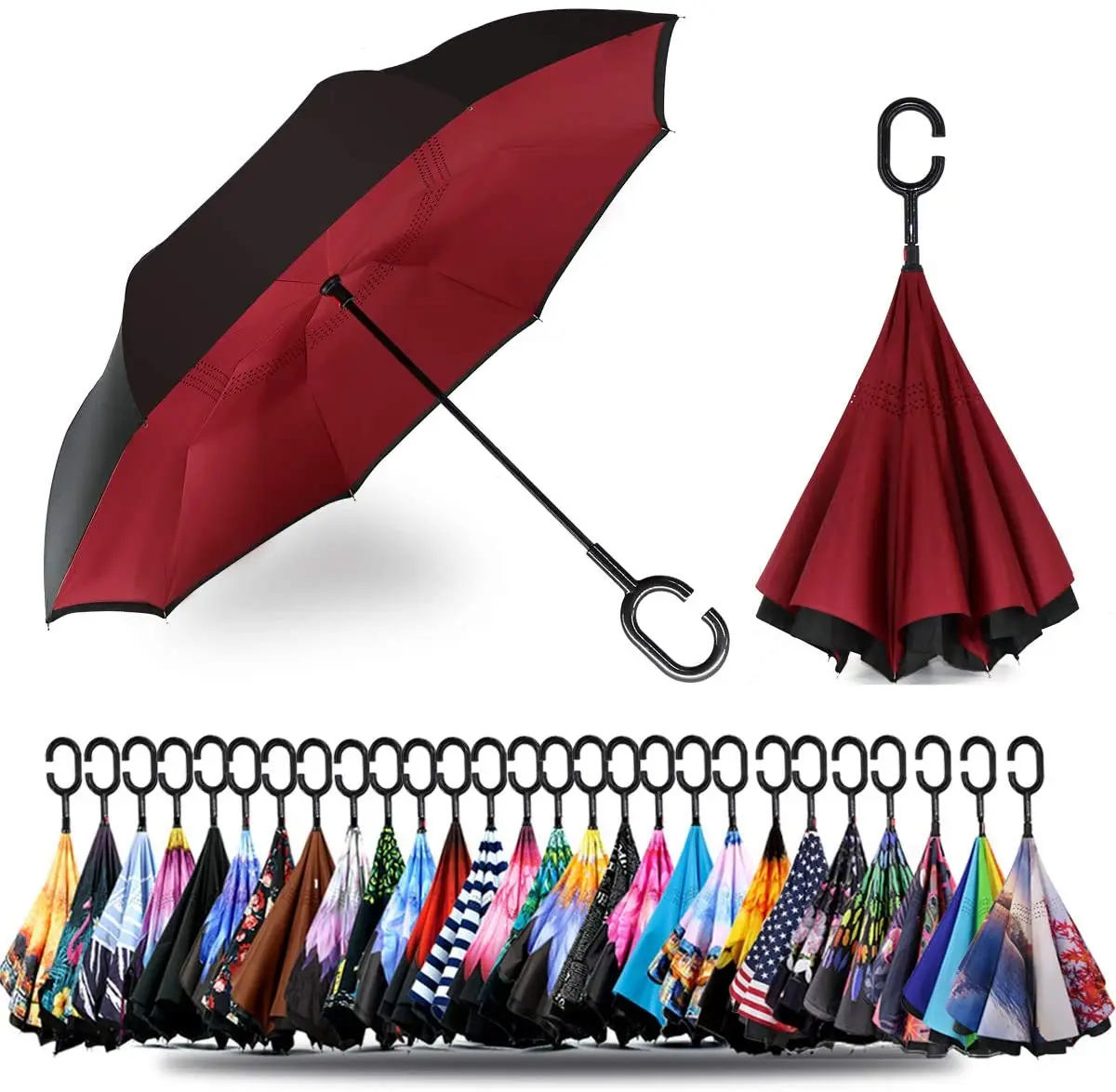 LS Hot Sale Full Color Printed Umbrella Inverted Reverse Umbrella